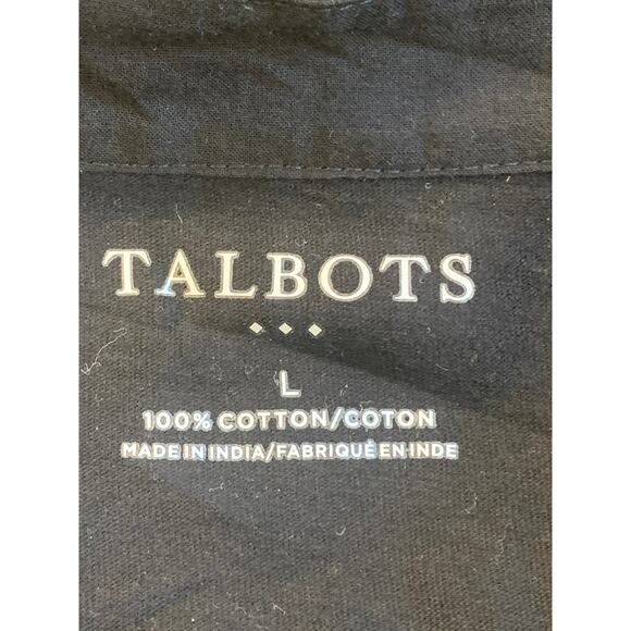 Talbots Women's Tunic Top White Zig Zag Trim Cotton Split Neck Black Size L - Picture 3 of 4